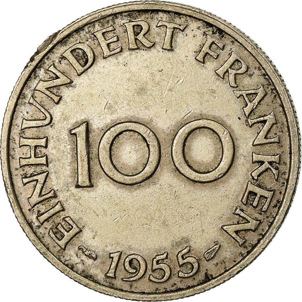 Coin, SAARLAND, 100 Franken, 1955, Paris, EF(40-45), Copper-nickel, KM:4