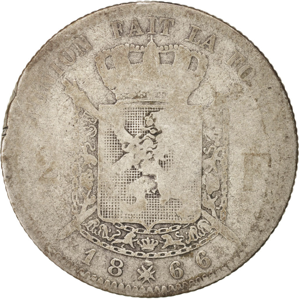 Belgium, Leopold II, 2 Francs, 2 Frank, 1866, , F(12-15), Silve...