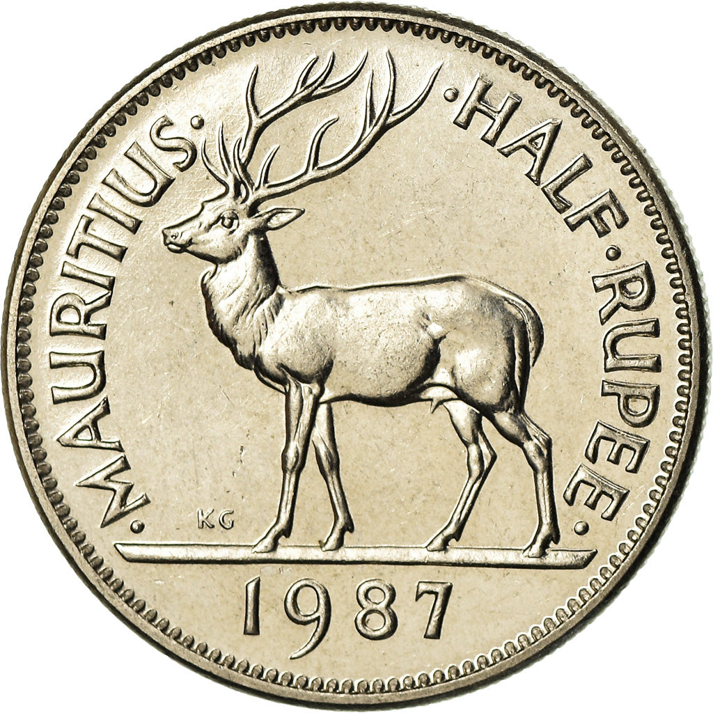 Coin, Mauritius, Elizabeth II, 1/2 Rupee, 1987, AU(50-53), Nickel plated steel