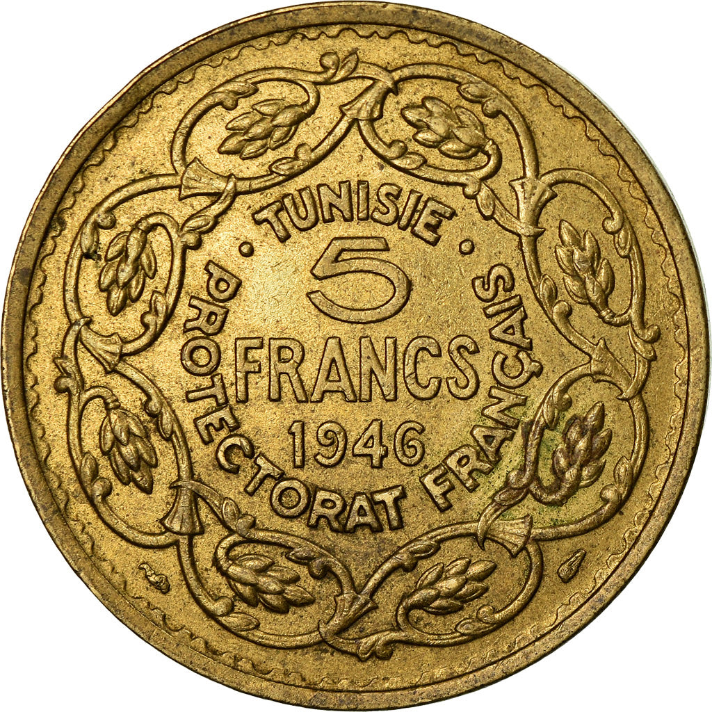 Coin, Tunisia, Muhammad al-Amin Bey, 5 Francs, 1946, Paris, EF(40-45)