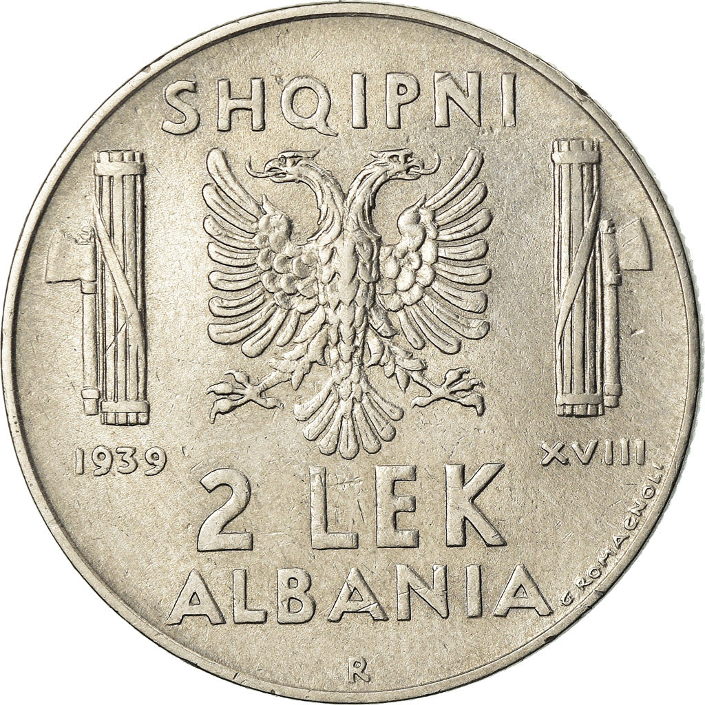 Coin, Albania, Vittorio Emanuele III, 2 Lek, 1939, Rome, EF(40-45), Stainless