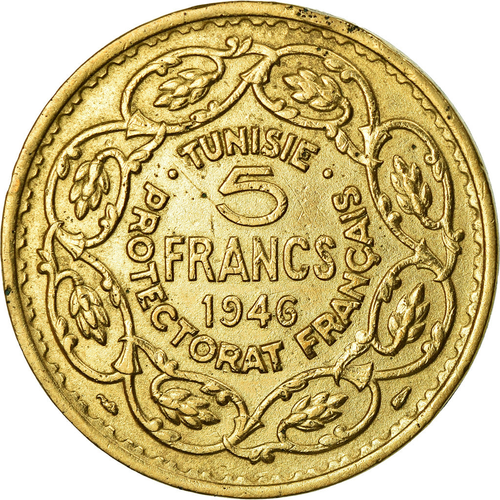 Monnaie, Tunisie, Muhammad al-Amin Bey, 5 Francs, AH 1365/1946, Paris, TTB