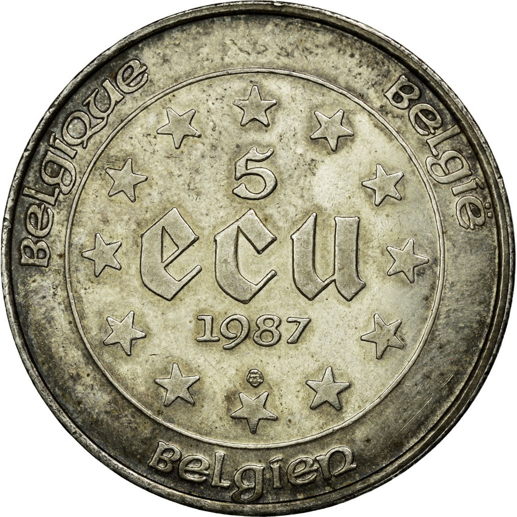 Coin, Belgium, 5 Ecu, 1987, AU(55-58), Silver, KM:166