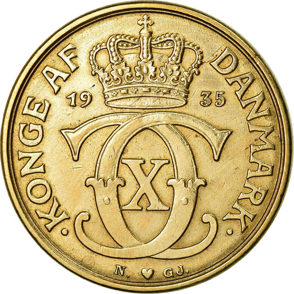 Coin, Denmark, Christian X, Krone, 1935, Copenhagen, AU(55-58), Aluminum-Bronze