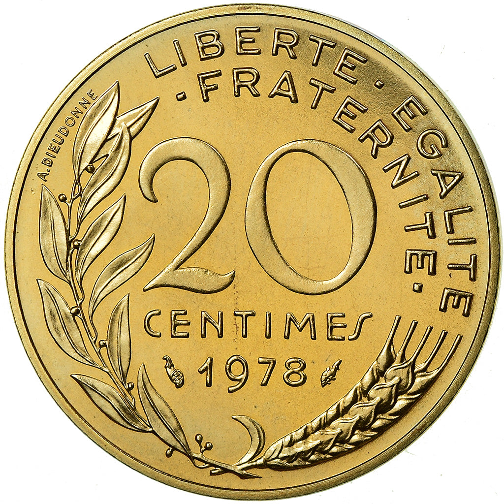 Moeda, França, Marianne, 20 Centimes, 1978, Paris, FDC, MS(65-70)