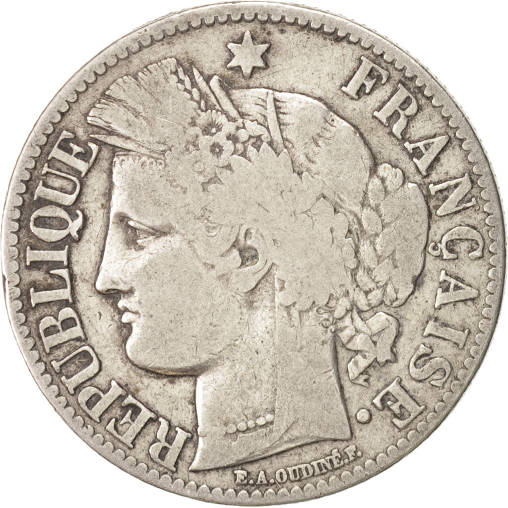 France, Cérès, 2 Francs, 1872, Paris, VF(20-25), Silver, KM:817.1, Gadoury:...