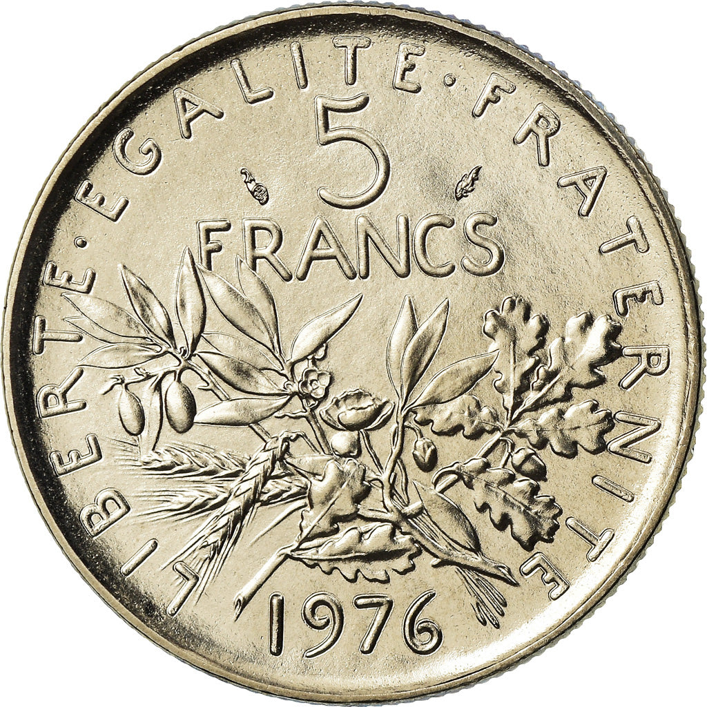 Moneta, Francia, Semeuse, 5 Francs, 1976, Paris, FDC, FDC, Nichel placcato