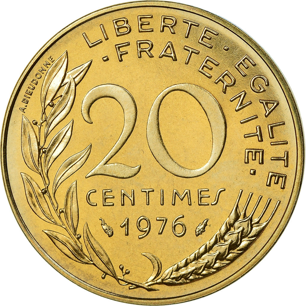 Moneda, Francia, Marianne, 20 Centimes, 1976, Paris, FDC, FDC, Aluminio -