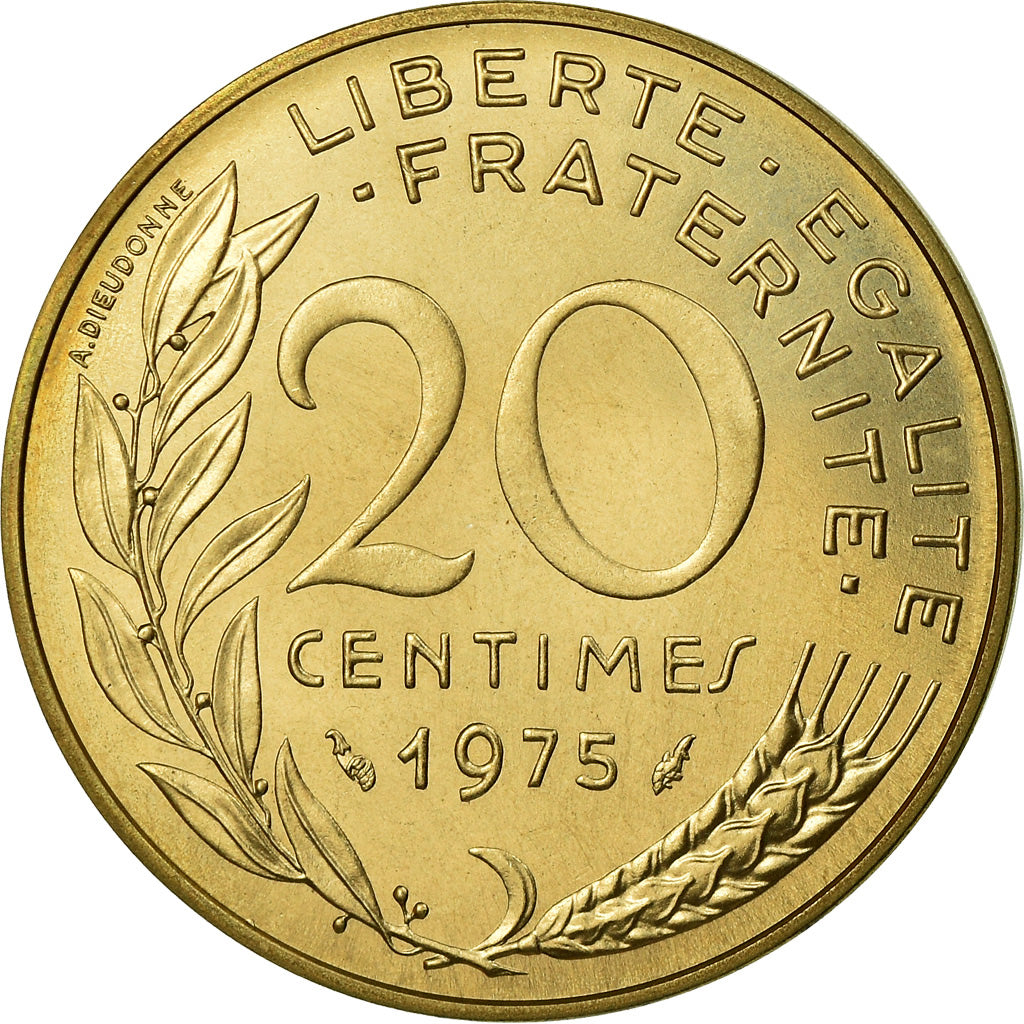 Moeda, França, Marianne, 20 Centimes, 1975, Paris, FDC, MS(65-70)