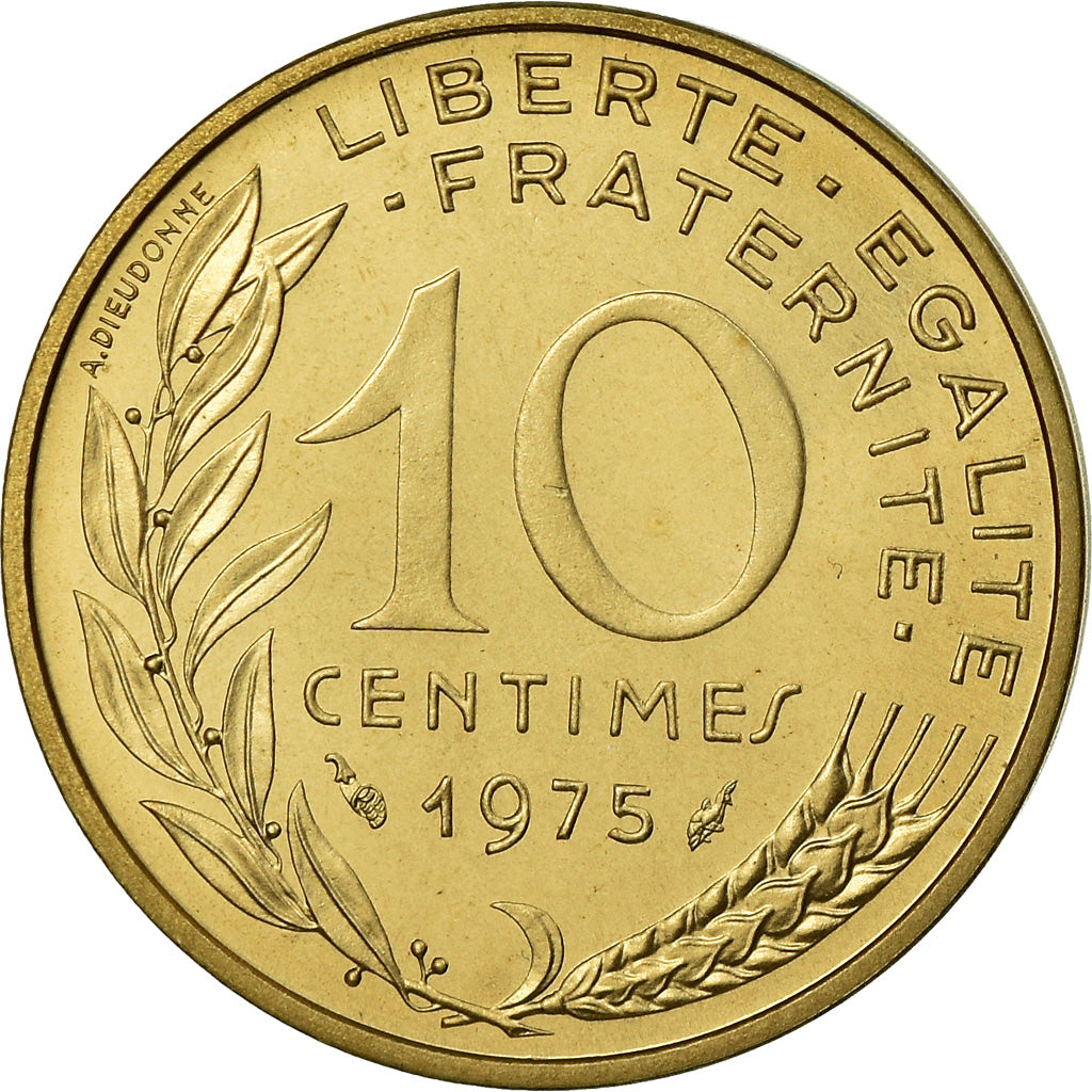 Moeda, França, Marianne, 10 Centimes, 1975, Paris, FDC, MS(65-70)