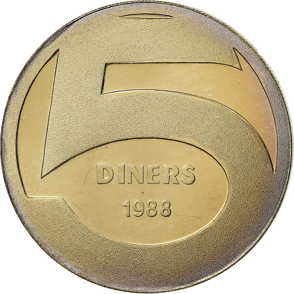 Coin, Andorra, 5 Diners, 1988, FDC, MS(65-70), Copper-nickel, KM:51