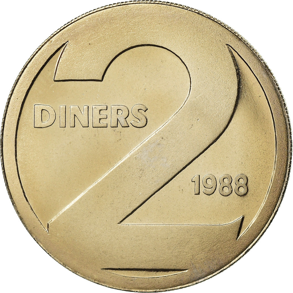 Coin, Andorra, 2 Diners, 1988, FDC, MS(65-70), Copper-nickel, KM:50