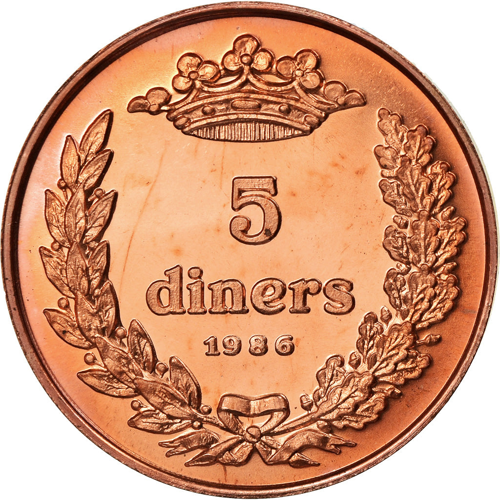Coin, Andorra, 5 Diners, 1986, FDC, MS(65-70), Bronze, KM:37