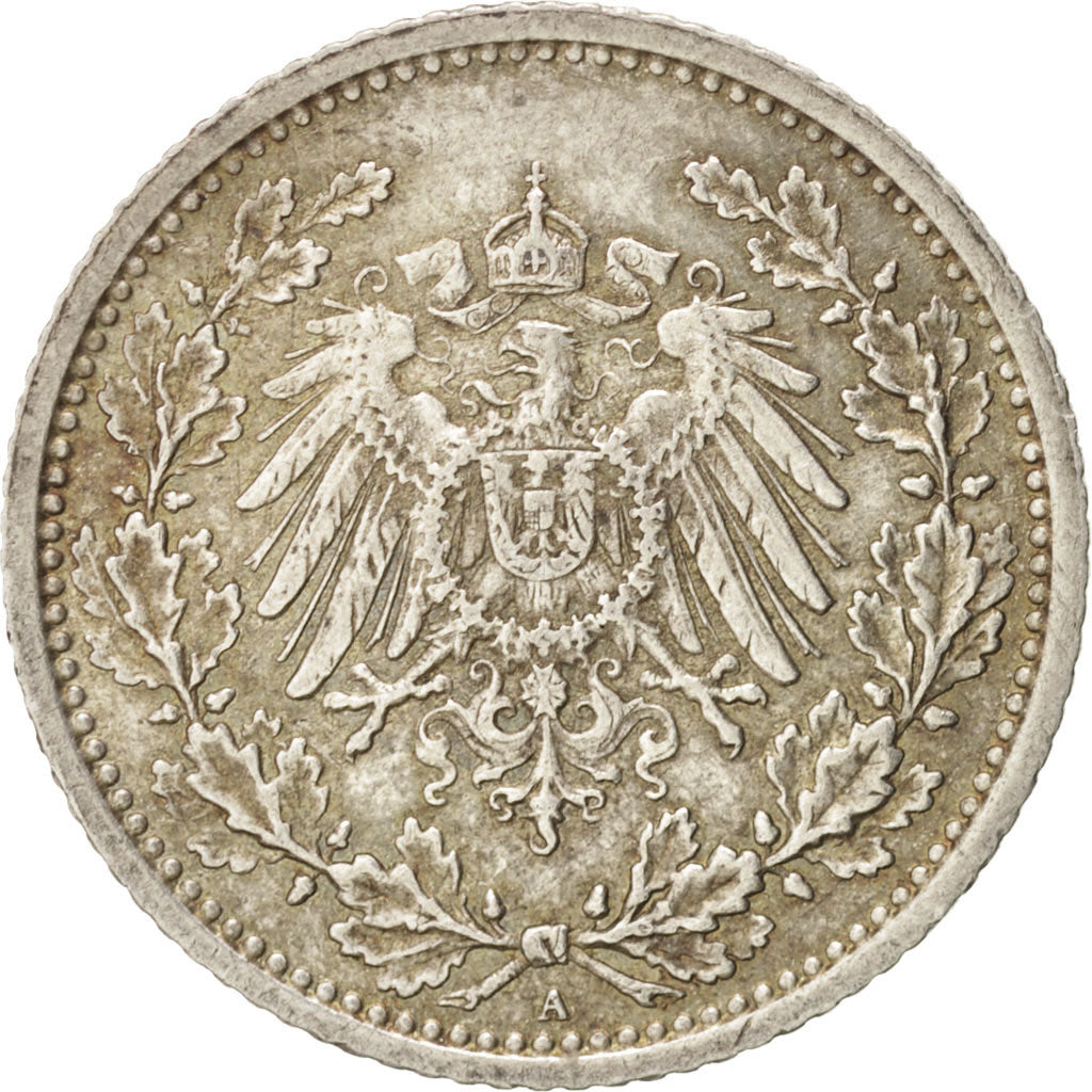 GERMANY - EMPIRE, 1/2 Mark, 1905, Berlin, AU(50-53), Silver, KM:17