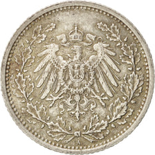 GERMANY - EMPIRE, 1/2 Mark, 1905, Berlin, AU(50-53), Silver, KM:17