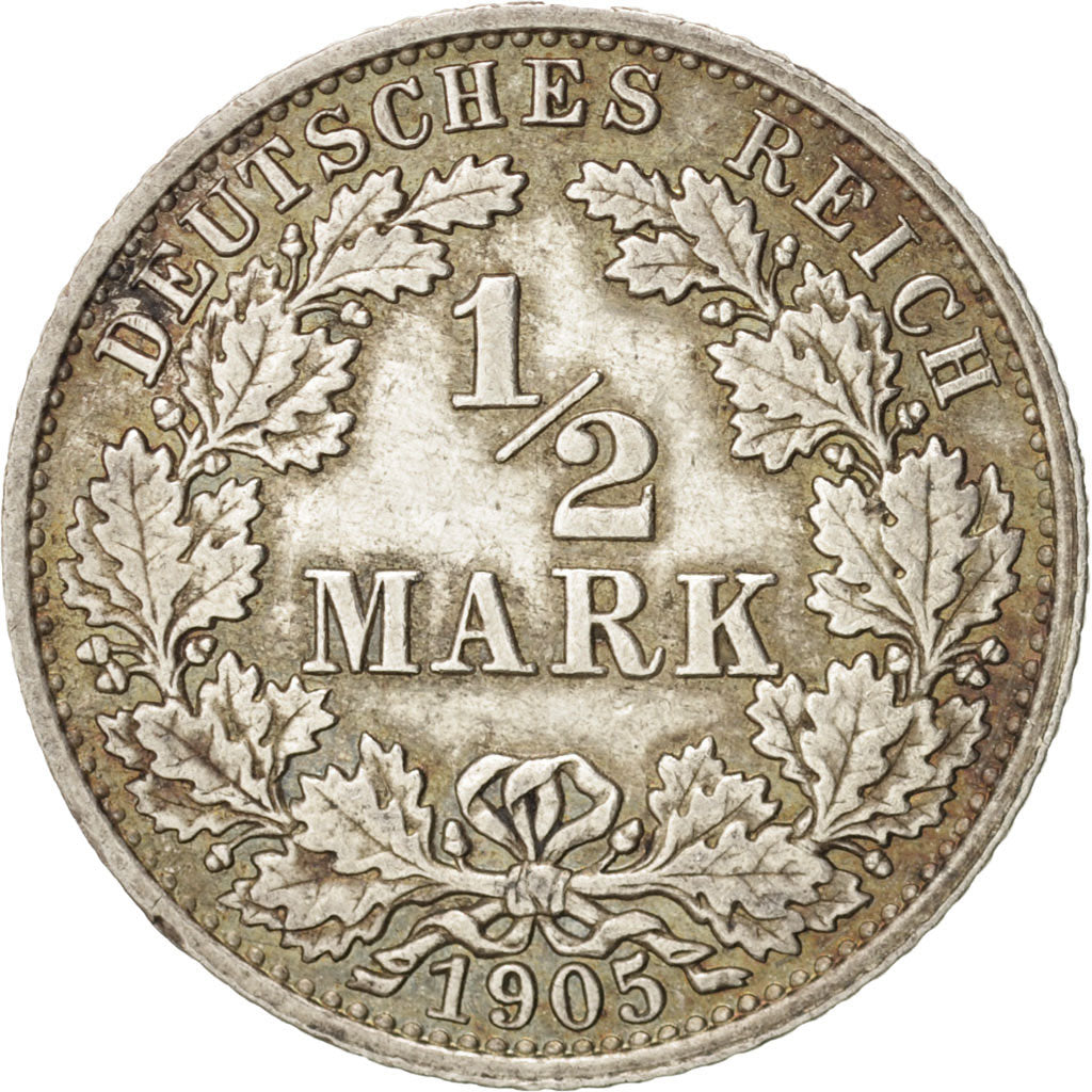 GERMANY - EMPIRE, 1/2 Mark, 1905, Berlin, AU(50-53), Silver, KM:17