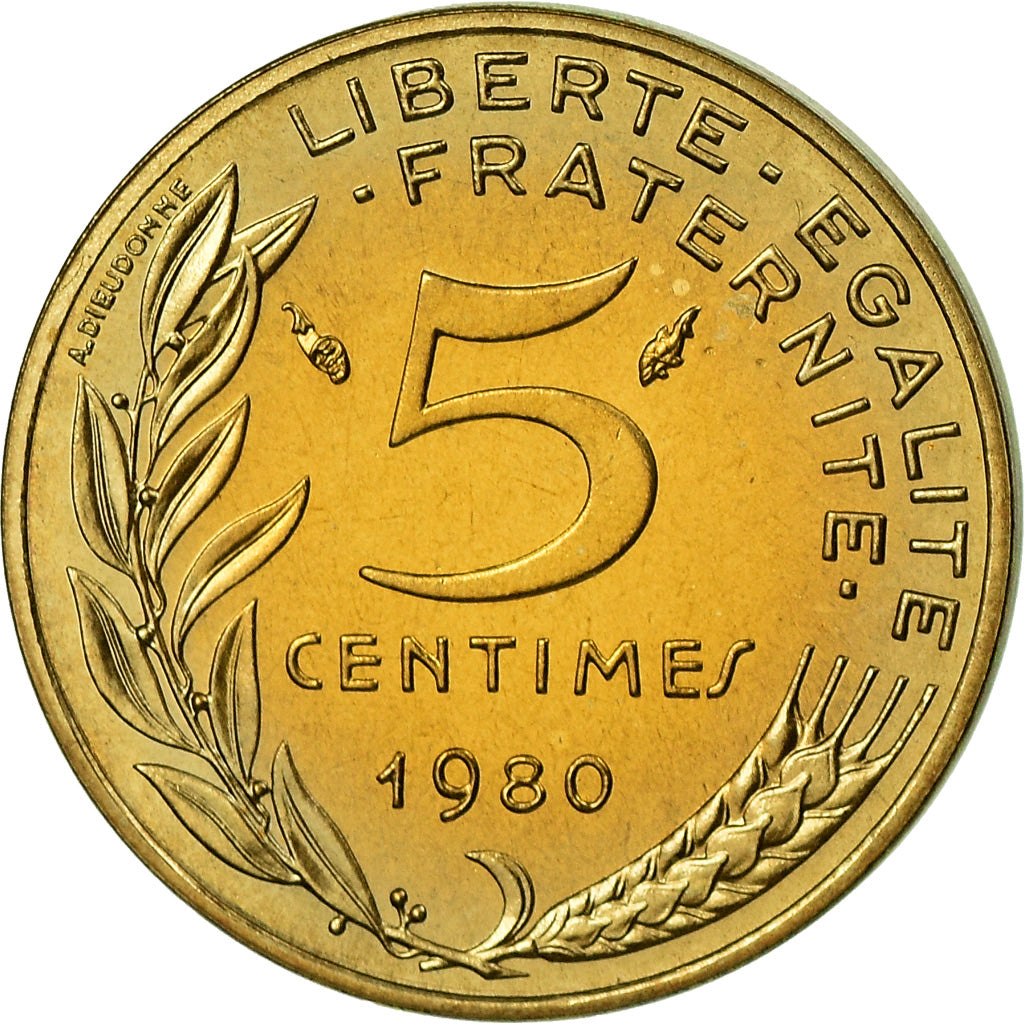 Moneta, Francja, Marianne, 5 Centimes, 1980, Paris, FDC, MS(65-70)