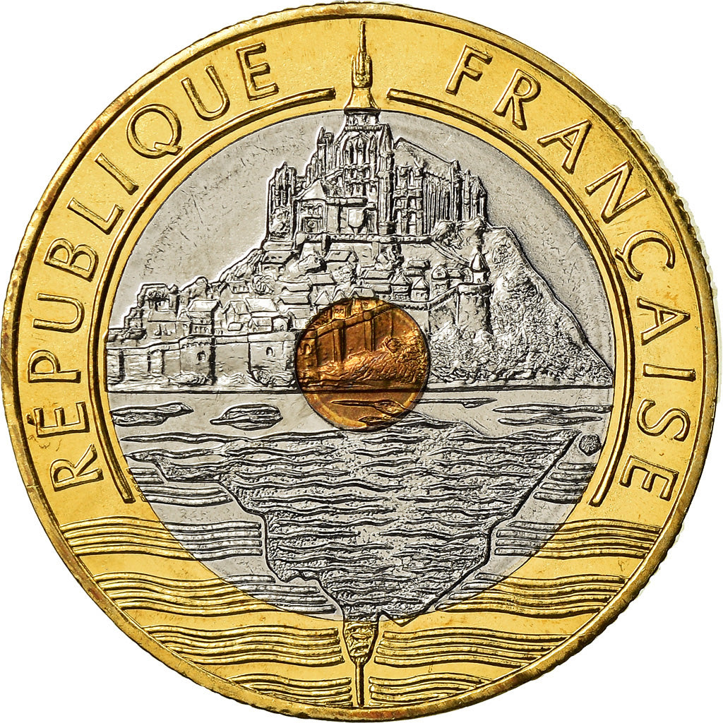 Coin, France, Mont Saint Michel, 20 Francs, 1994, BU, MS(65-70), Tri-Metallic
