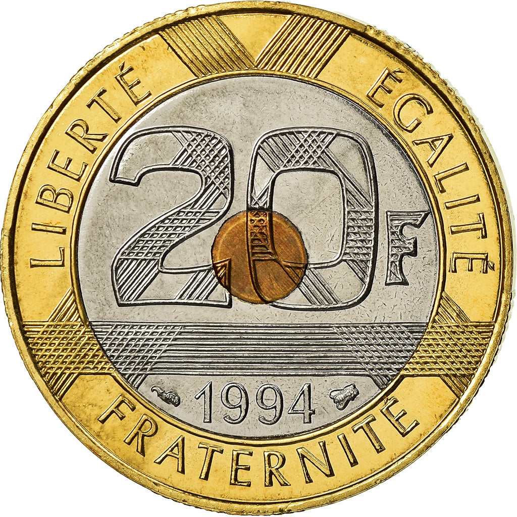 Coin, France, Mont Saint Michel, 20 Francs, 1994, BU, MS(65-70), Tri-Metallic