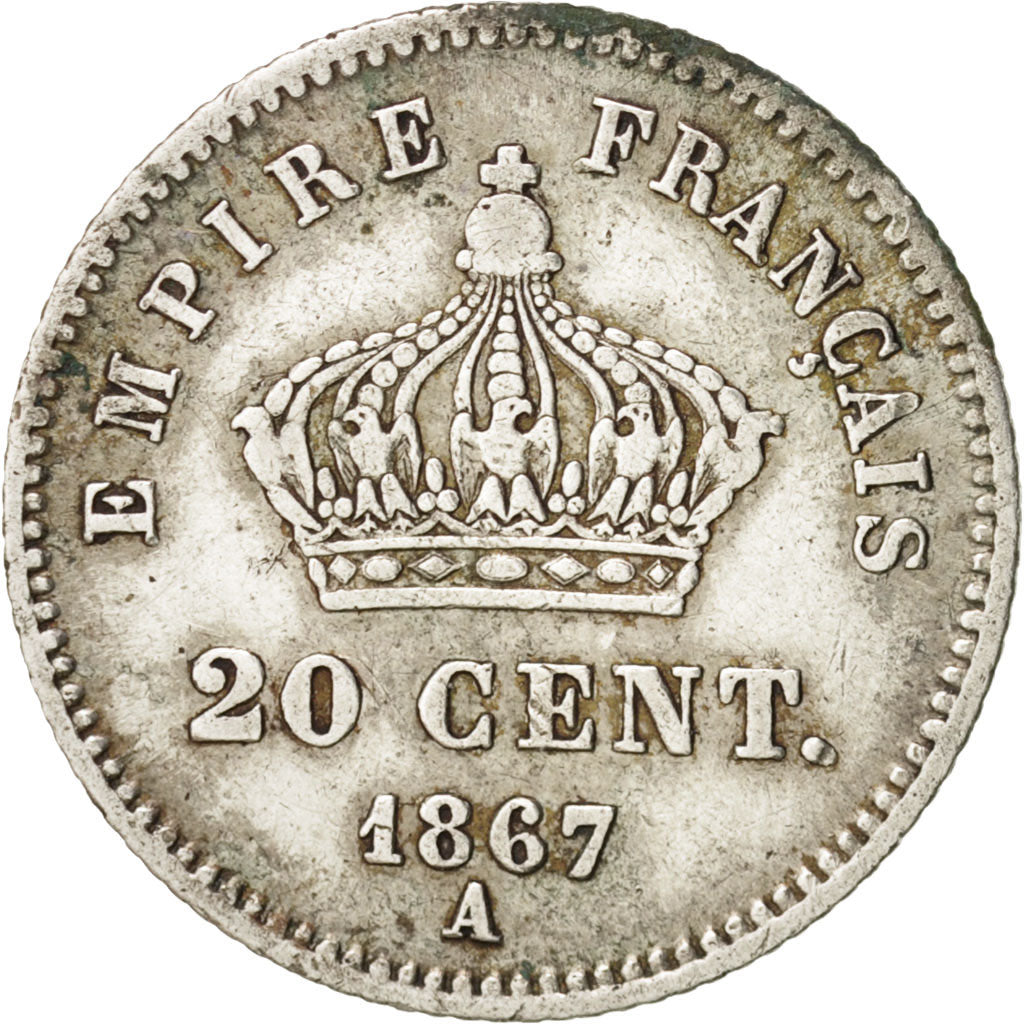 France, Napoleon III, Napoléon III, 20 Centimes, 1867, Paris, VF(20-25), Sil...