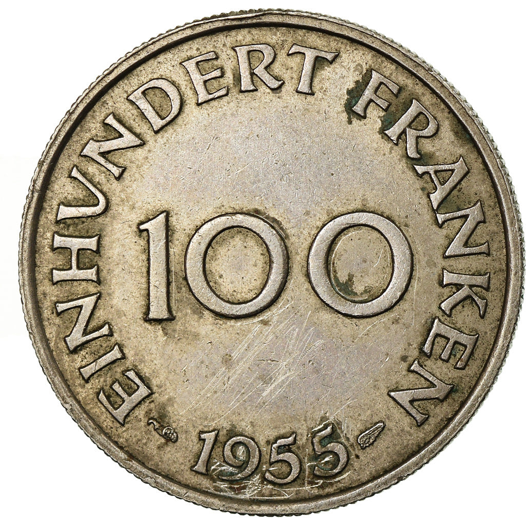 Coin, SAARLAND, 100 Franken, 1955, Paris, EF(40-45), Copper-nickel, KM:4