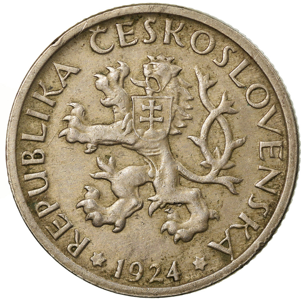 Coin, Czechoslovakia, Koruna, 1924, EF(40-45), Copper-nickel, KM:4