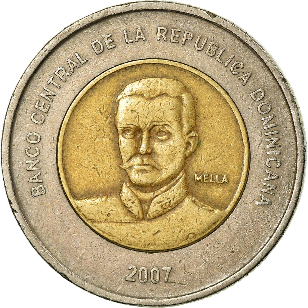 Munten, Dominicaanse Republiek, 10 Pesos, 2007, ZF, Bi-Metallic, KM:106