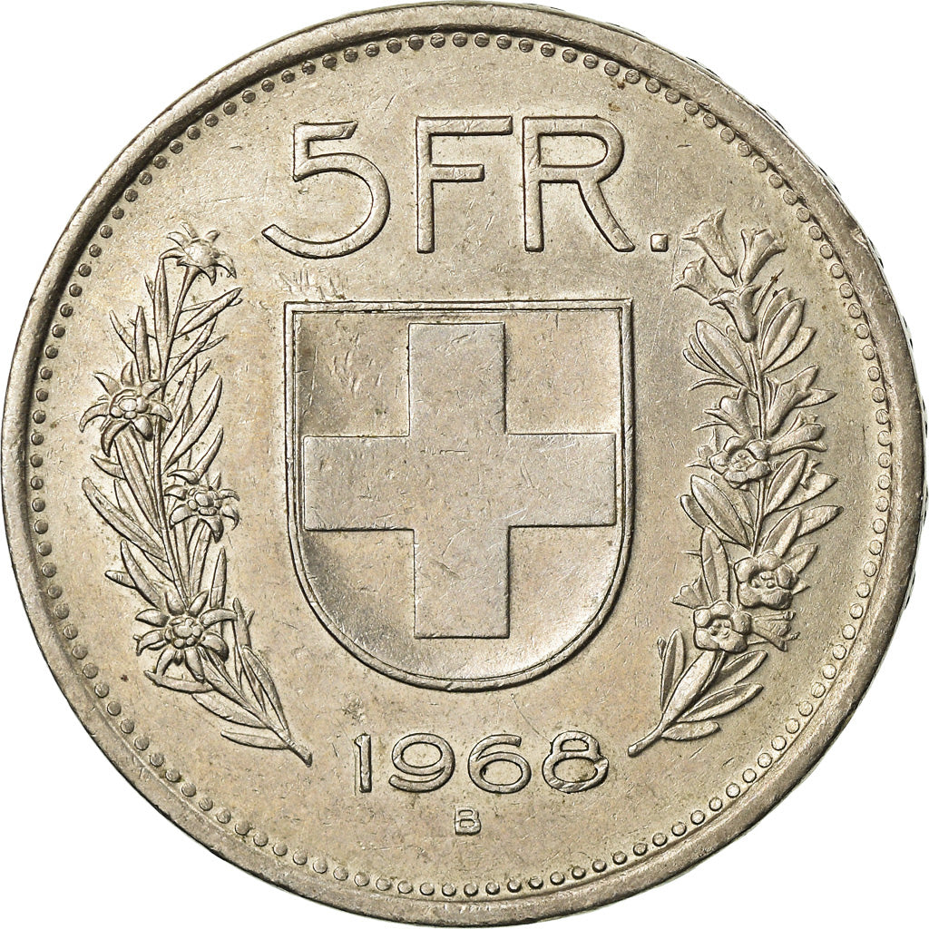 Coin, Switzerland, 5 Francs, 1968, Bern, EF(40-45), Copper-nickel, KM:40a.1