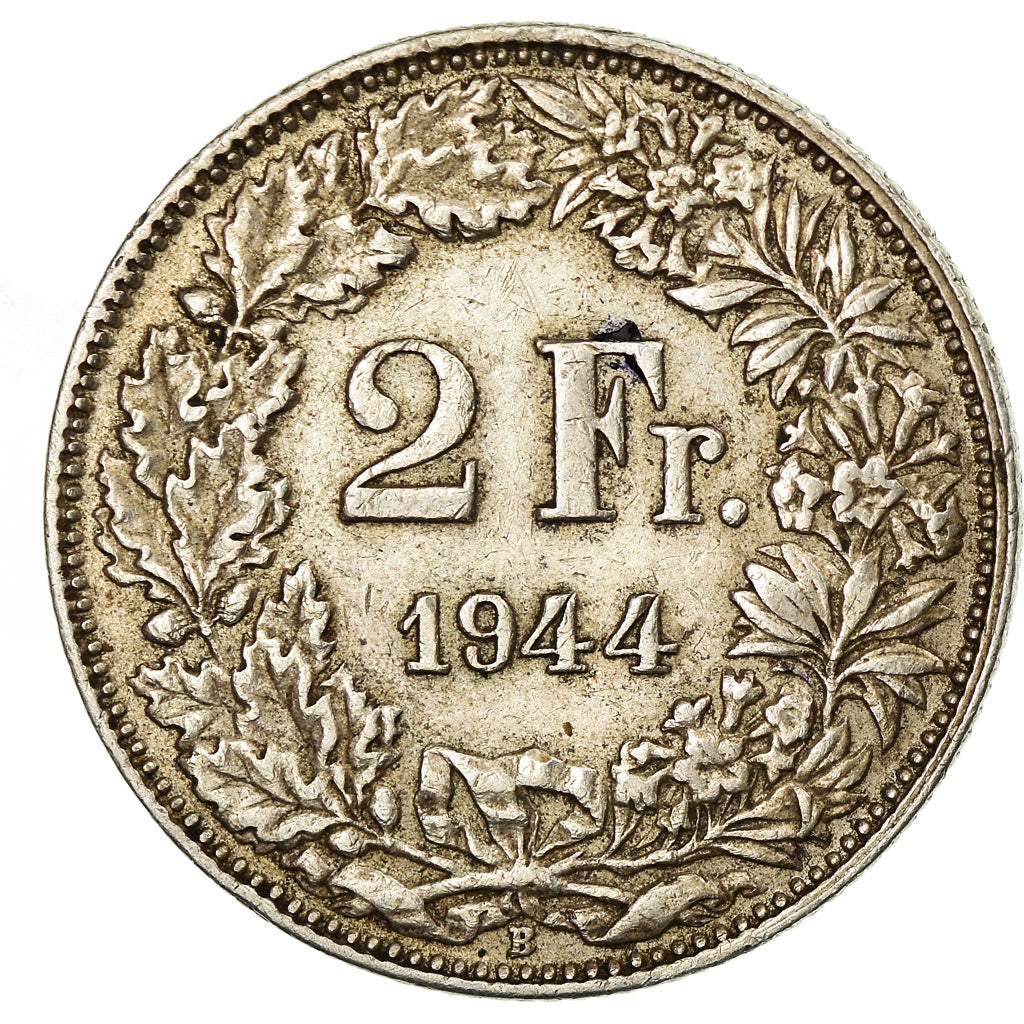 Coin, Switzerland, 2 Francs, 1944, EF(40-45), Silver, KM:21