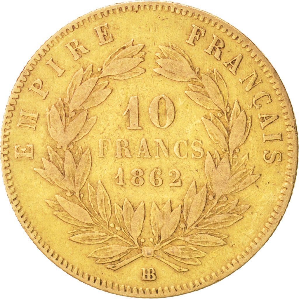 Frankreich, Napoleon III, 10 Francs, 1862, Strasbourg, VF(30-35), KM 800.2