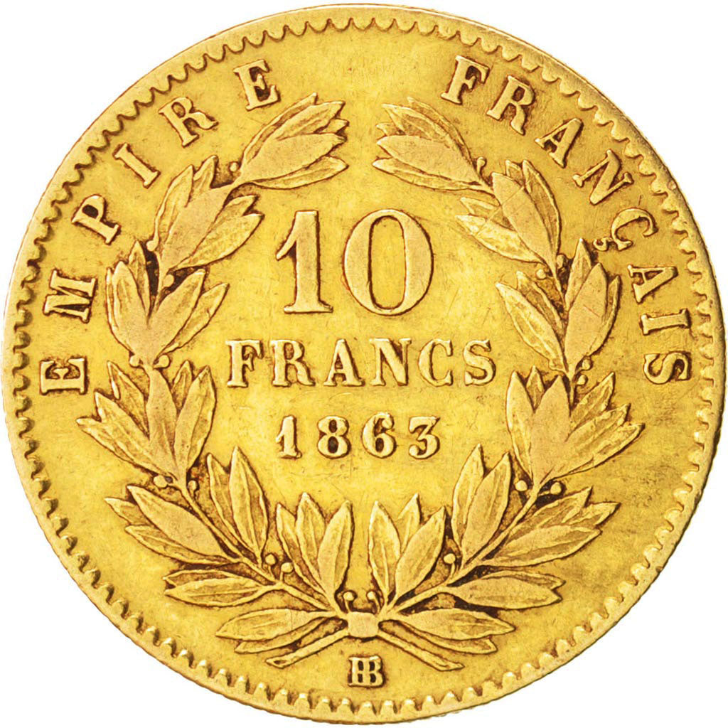France, Napoleon III, Napoléon III, 10 Francs, 1863, Strasbourg, VF(30-35),...