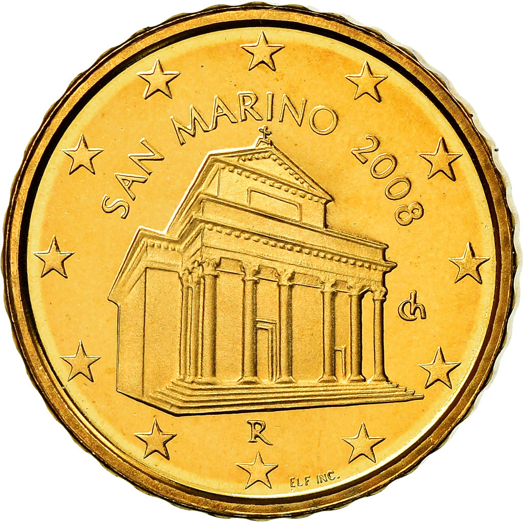 San Marino, 10 Euro Cent, 2008, BE, MS(65-70), Brass, KM:482