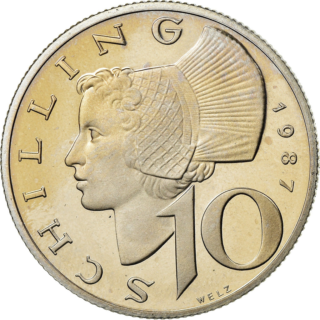 Moneta, Austria, 10 Schilling, 1987, BE, MS(65-70), Miedź - nikiel niklowany