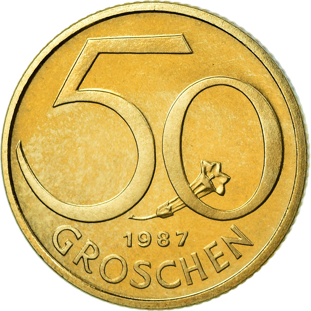 Coin, Austria, 50 Groschen, 1987, BE, MS(65-70), Aluminum-Bronze, KM:2885
