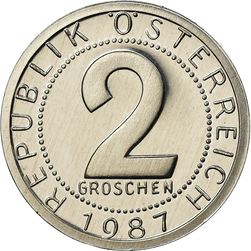 Coin, Austria, 2 Groschen, 1987, BE, MS(65-70), Aluminum, KM:2876