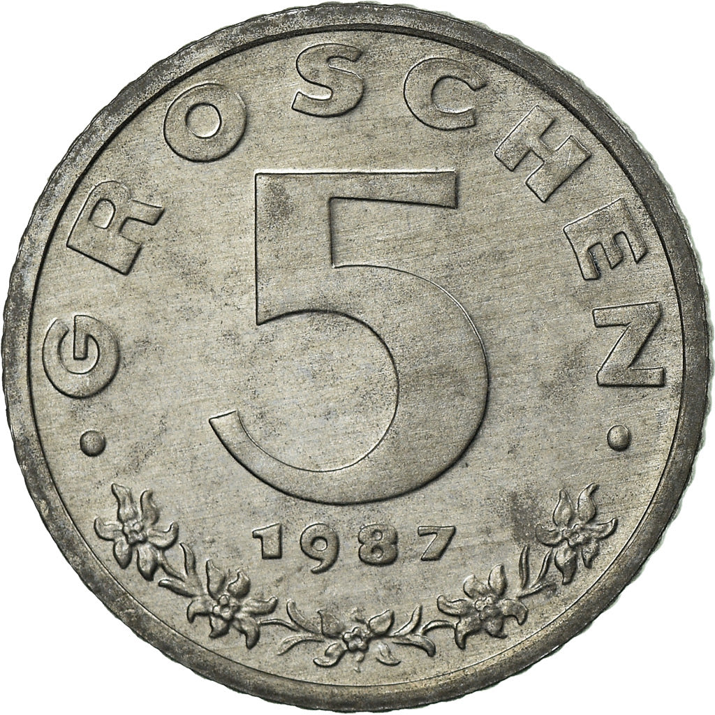 Coin, Austria, 5 Groschen, 1987, BE, MS(65-70), Zinc, KM:2875