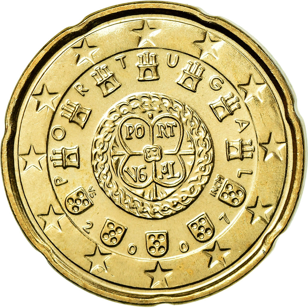 Portogallo, 20 Euro Cent, 2007, SPL, Ottone, KM:744