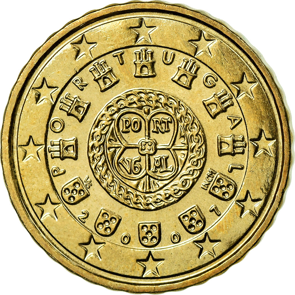 Portugal, 10 Euro Cent, 2007, MS(63), Brass, KM:743