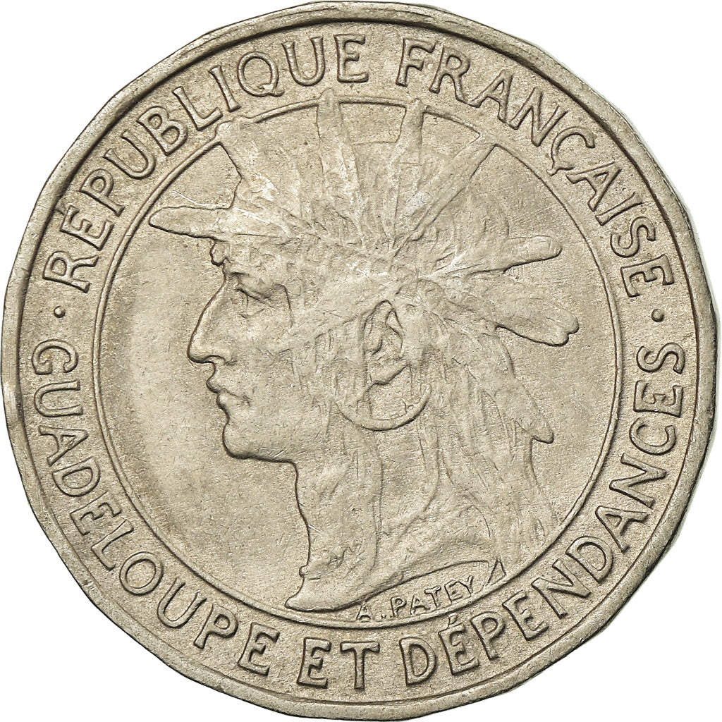 Coin, Guadeloupe, Franc, 1921, EF(40-45), Copper-nickel, KM:46