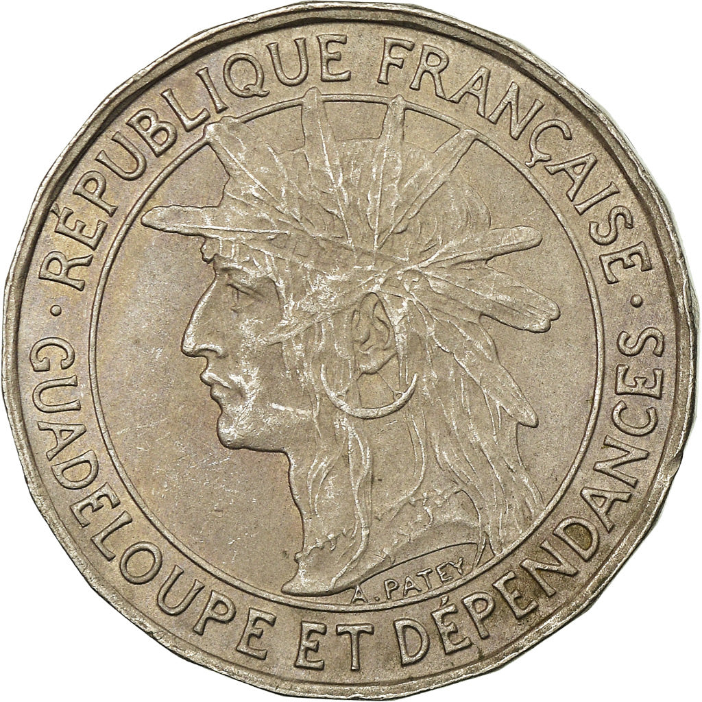 Coin, Guadeloupe, Franc, 1921, EF(40-45), Copper-nickel, KM:46