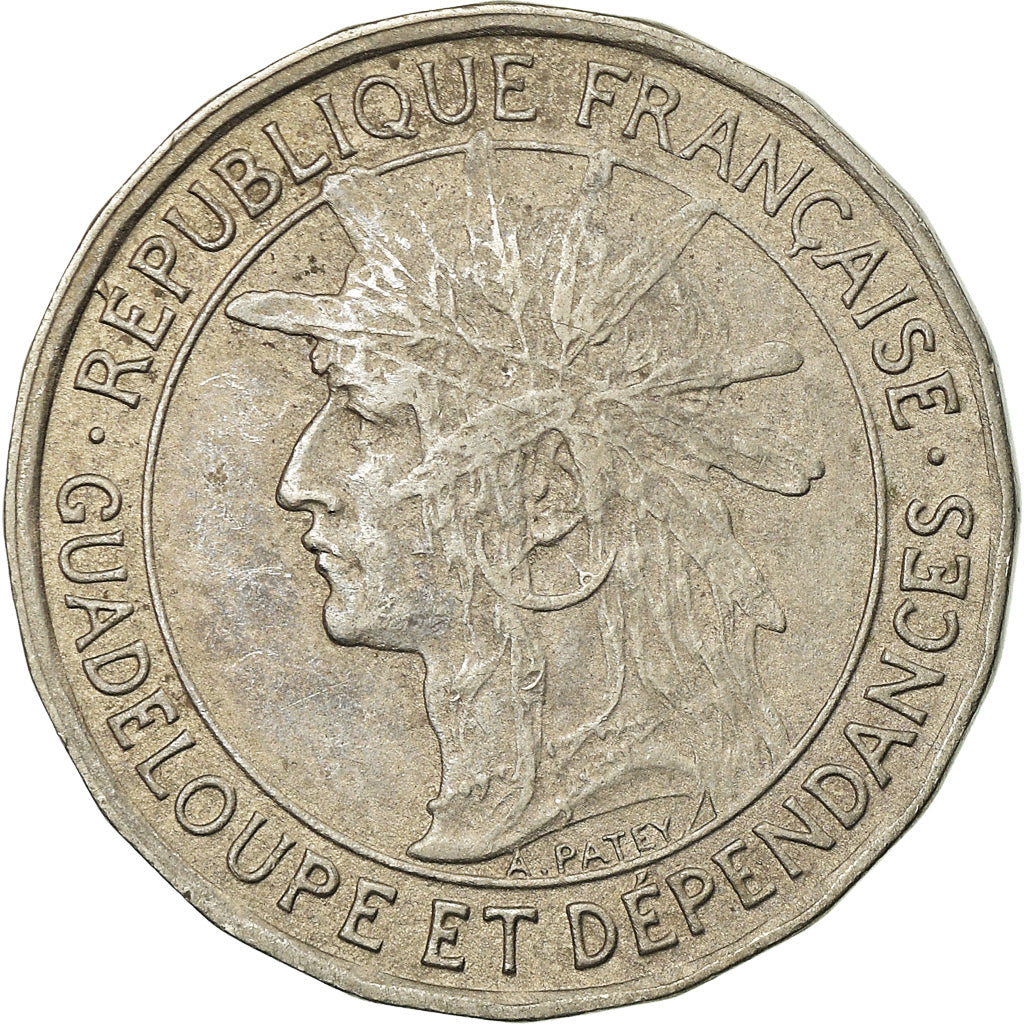 Coin, Guadeloupe, Franc, 1921, EF(40-45), Copper-nickel, KM:46