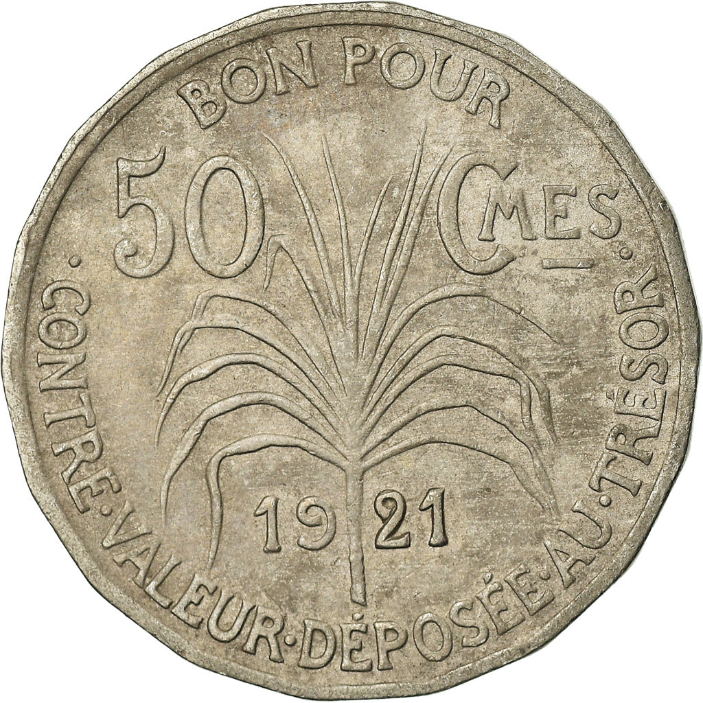 Coin, Guadeloupe, 50 Centimes, 1921, EF(40-45), Copper-nickel, KM:45
