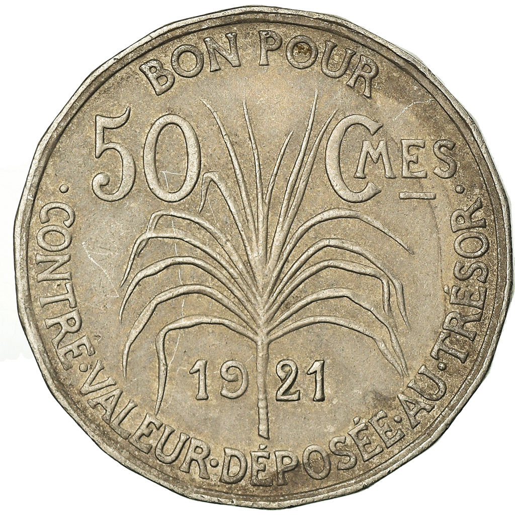 Coin, Guadeloupe, 50 Centimes, 1921, EF(40-45), Copper-nickel, KM:45