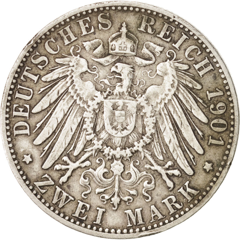 German States, BAVARIA, Otto, 2 Mark, 1901, Munich, VF(30-35), Silver, KM:913