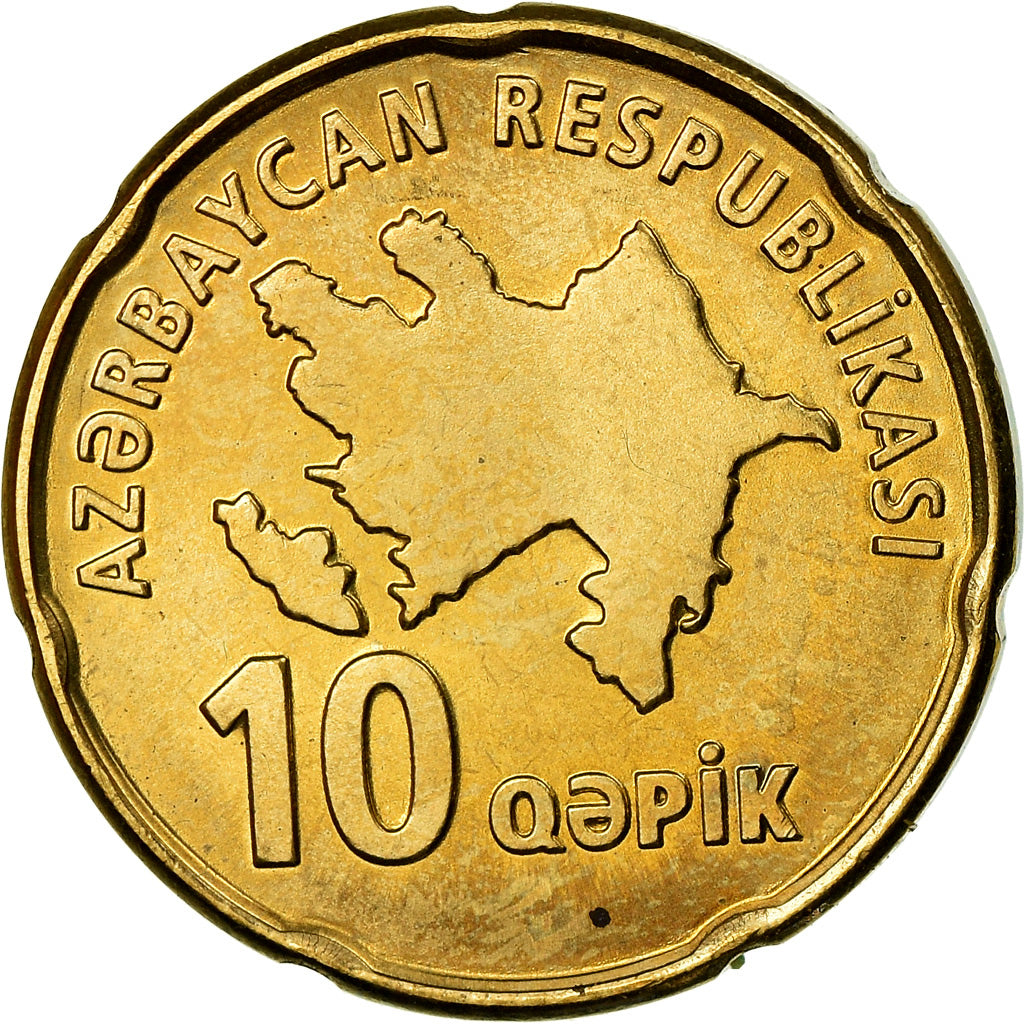 Coin, Azerbaijan, 10 Qapik, Undated (2006), AU(55-58), Brass plated steel, KM:42