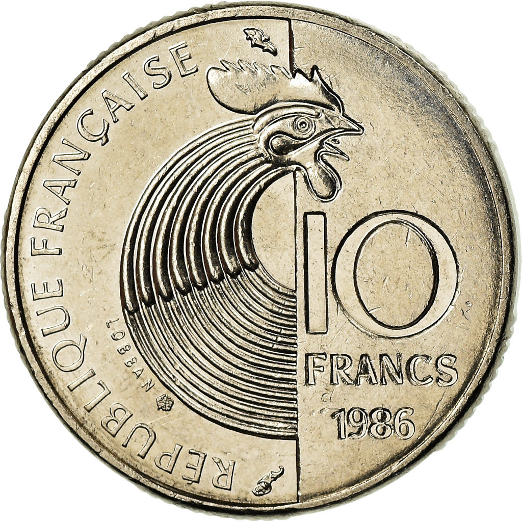 Moneda, Francia, Schumann, 10 Francs, 1986, Paris, MBC+, Níquel, KM:958
