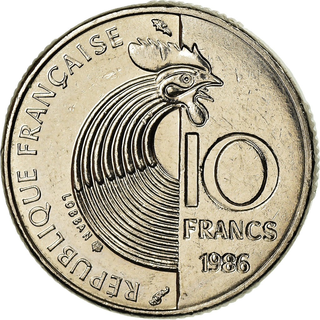 Moneta, Francja, Schumann, 10 Francs, 1986, Paris, AU(50-53), Nikiel, KM:958