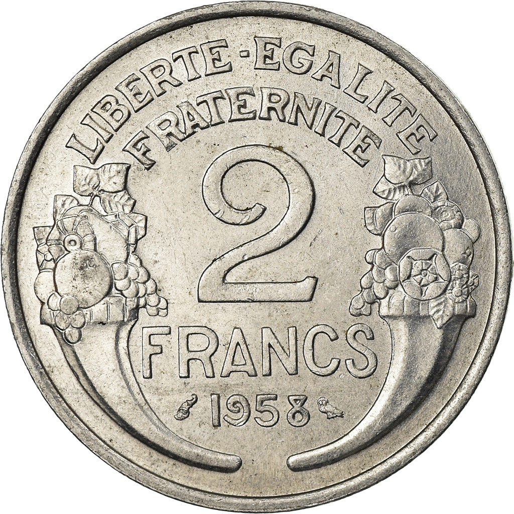 Coin, France, Morlon, 2 Francs, 1958, AU(55-58), Aluminum, KM:886a.1