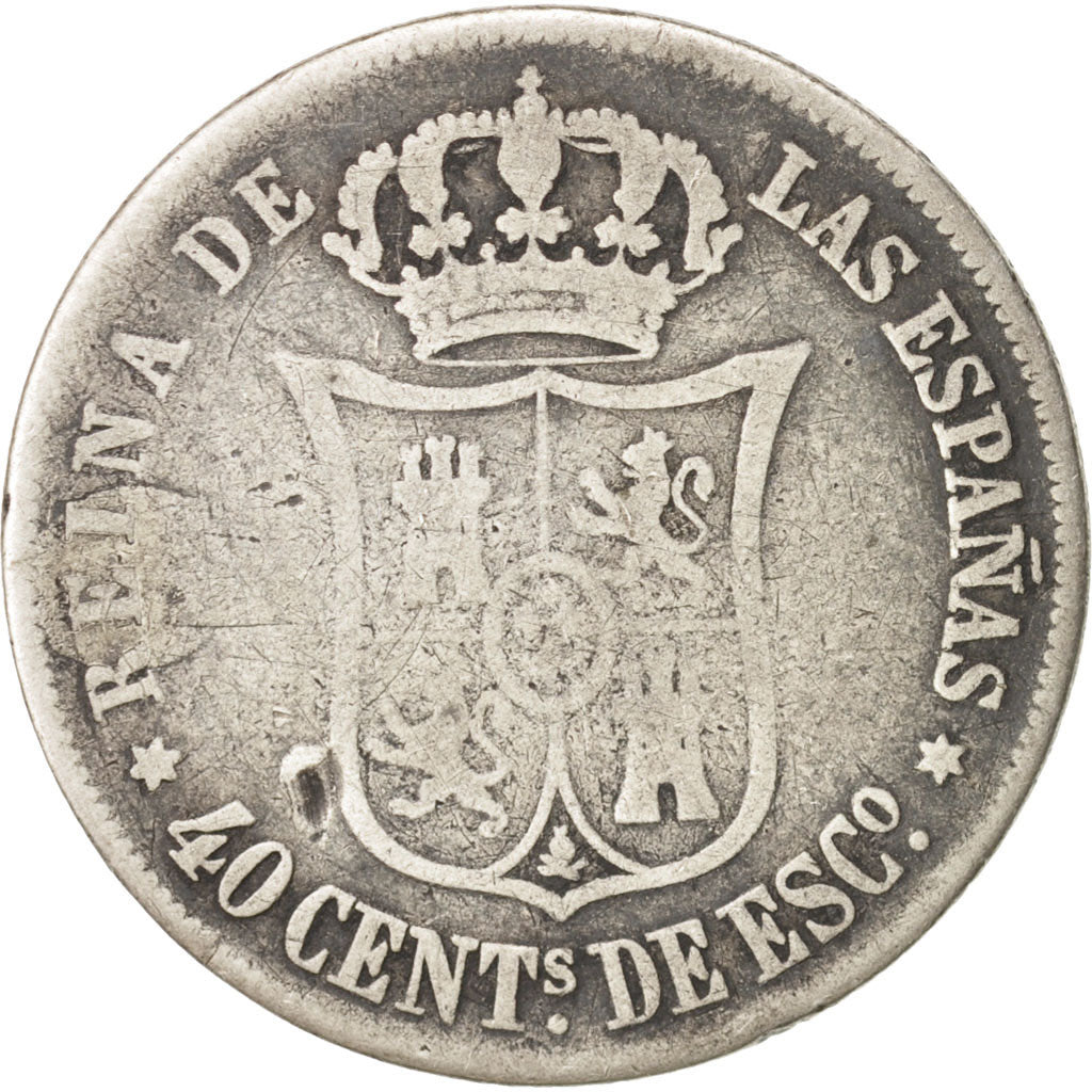 Spain, Isabel II, 40 Centimos, 1866, , VF(20-25), Silver, KM:628.2