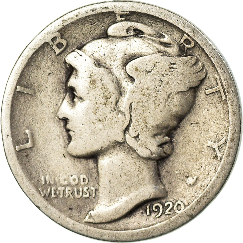 Coin, United States, Mercury Dime, Dime, 1920, U.S. Mint, Philadelphia